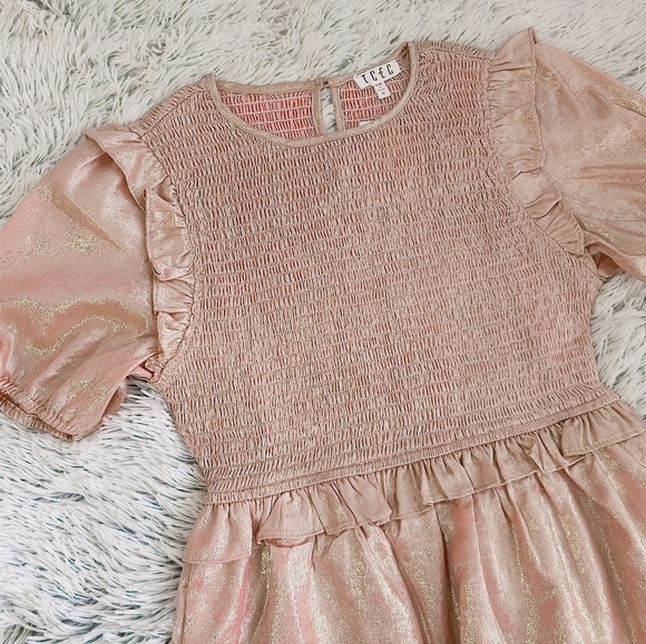 TCEC Metallic Pink Smocked Peplum Top Boutique NWT size medium - Picture 4 of 5